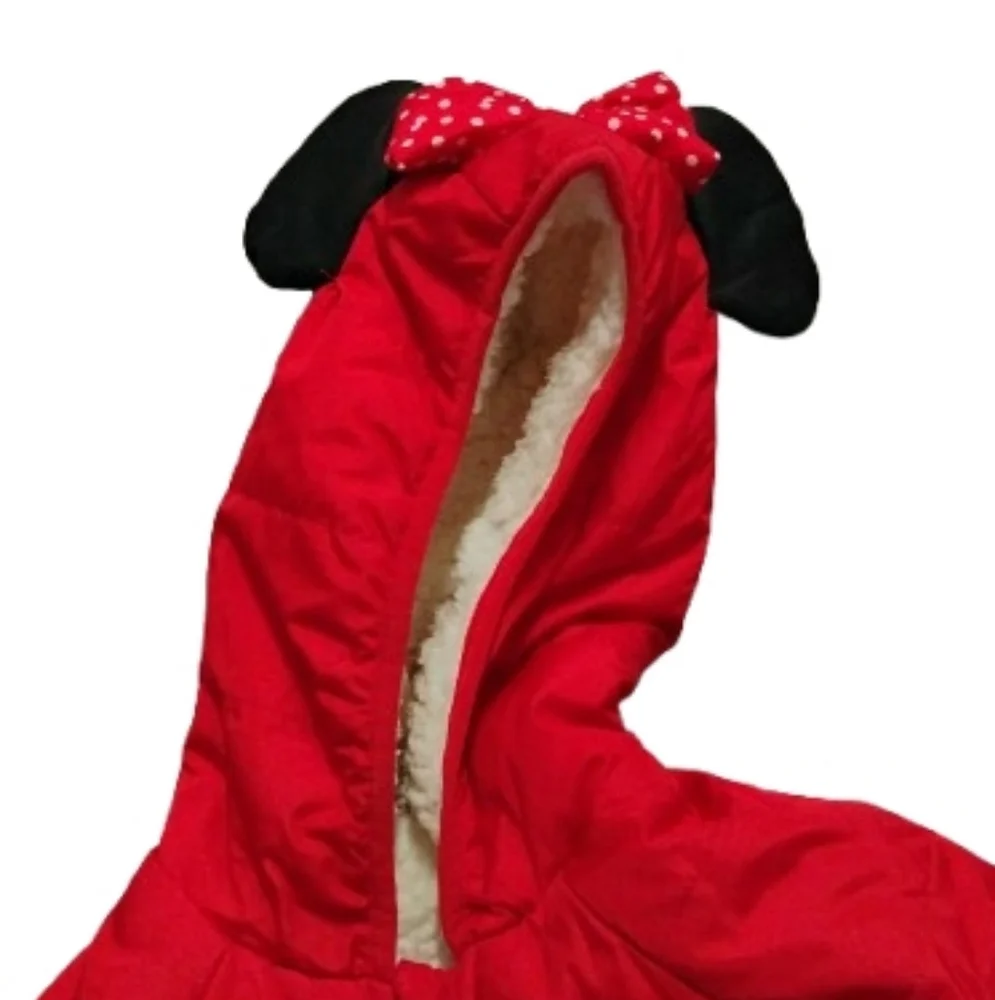Minnie Mouse Ears Disney Girls Red Puffer Fleece Lined Jacket Sz 5